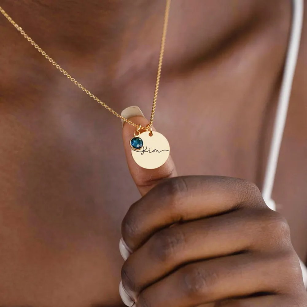 Birth Flower Necklace - Collana con Disco Personalizzato con Nome