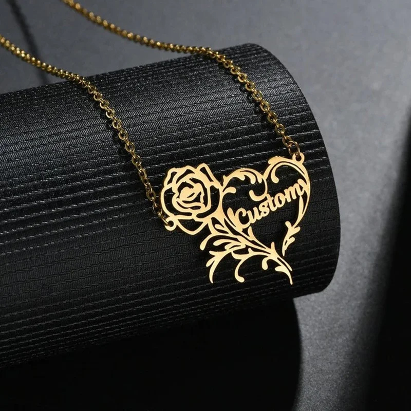 Birth Flower Necklace - Nome personalizzato collana con ciondolo a